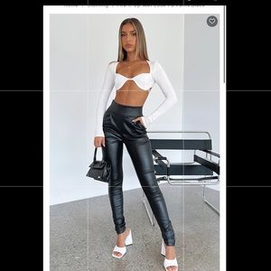 High waist leather-like sexy pant with zip back. Feature your best assets.